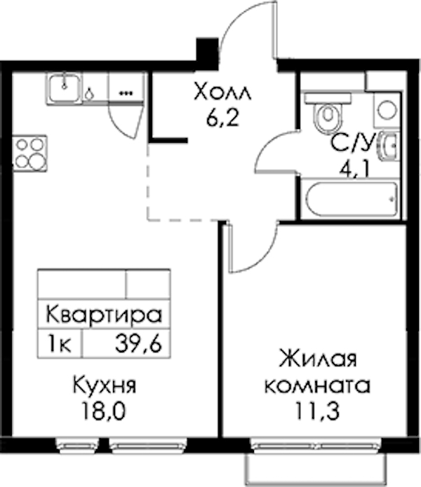 1-комнатная квартира 39.6 м², 13/13 эт., ЖК «Кантемировская 11»